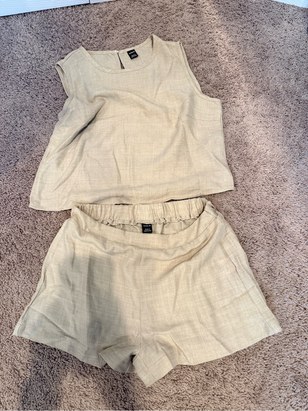 SHEIN Beige Linen-Look High-Waist Shorts Set